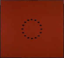 kunst-minimalisme-schilderij, rood met zwarte bouten-Armando-1.jpg